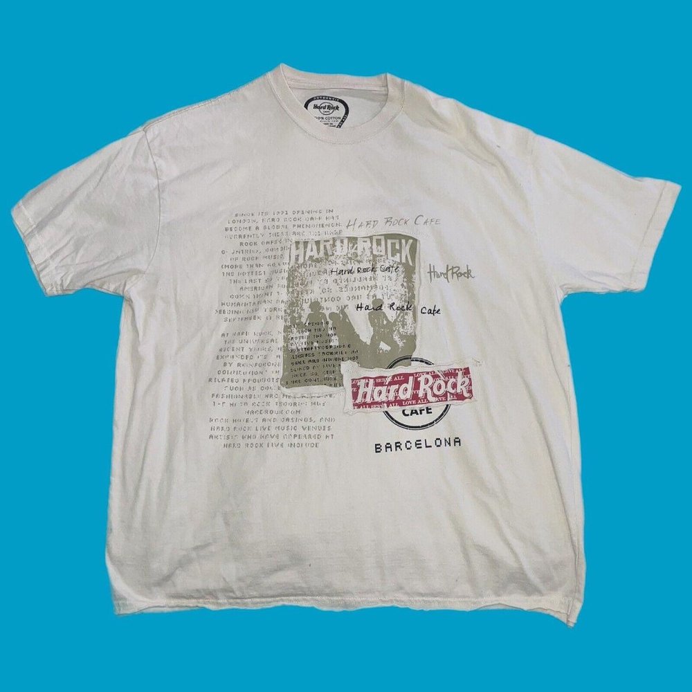 Hard Rock Cafe Barcelona T Shirt Men XLarge Adult Beige Spain Music Bar VTG